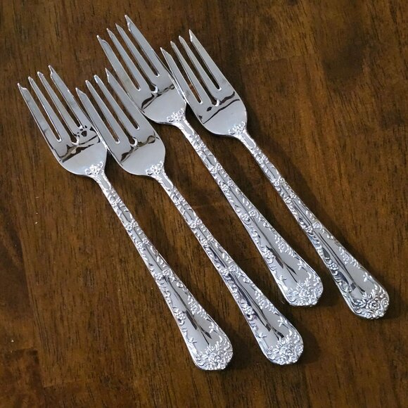 Williams Rogers Other - 4 Williams Rogers Enchanted Rose Salad Fork 7" floral embossed maximalism 1995